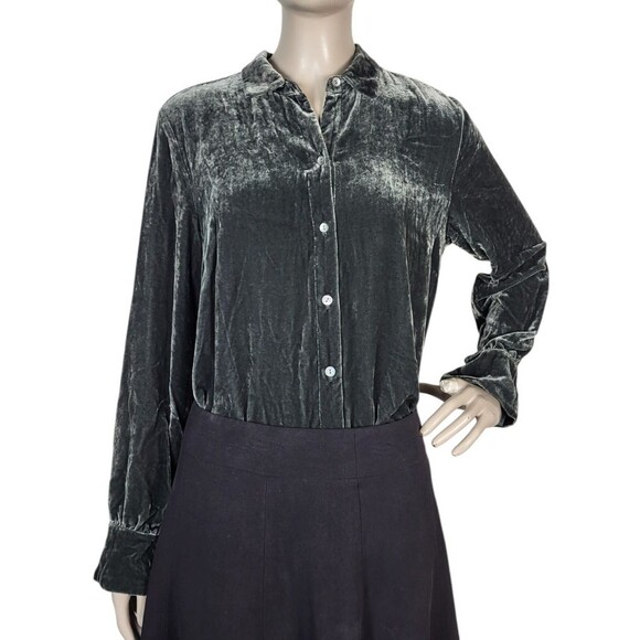 Vintage 90s J. Jill Grey Crushed Velvet Silk Rayon Button-Down Blouse Size Small - Picture 3 of 11